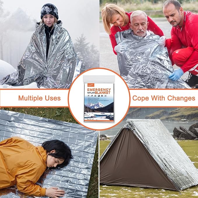 4 Pack -Large 82” x 62” Survival Emergency Mylar Thermal Blankets, Thermal - Image 4