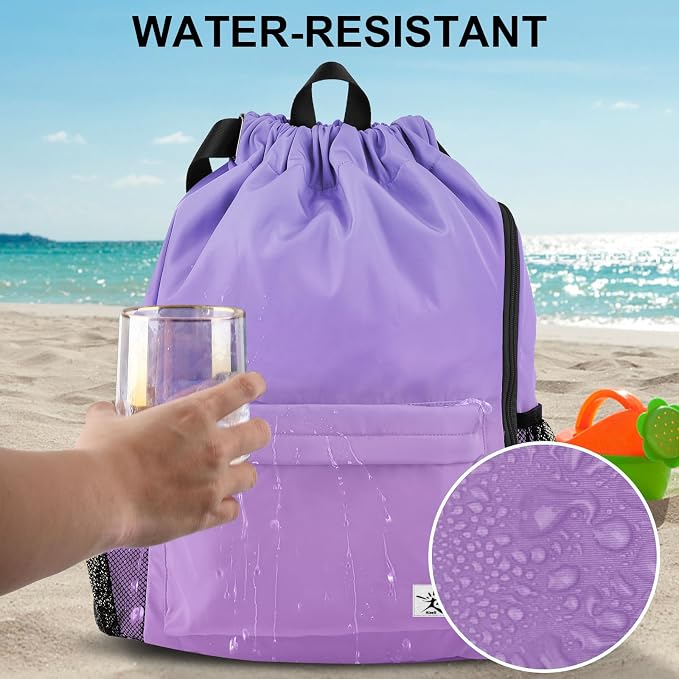 Drawstring Backpack with Mesh Pockets String Gym Bag Sackpack Sandproof Water - Image 3