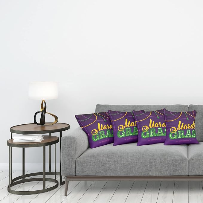 Ambesonne Mardi Gras Throw Pillow Cushion Case Pack of 4, Beads and Tassels - Image 3