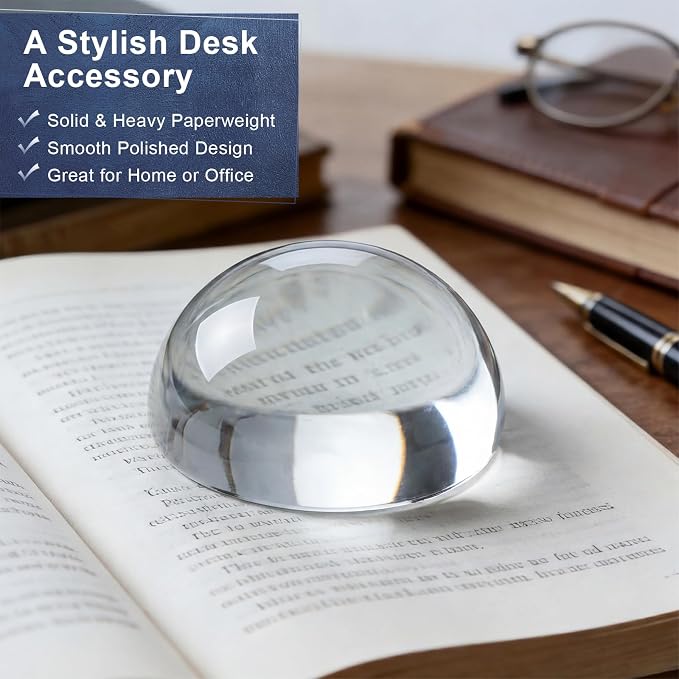 6X Crystal Dome Magnifier Paperweight, 3.8 Inch Large Dome Reading Magnifying - Image 5