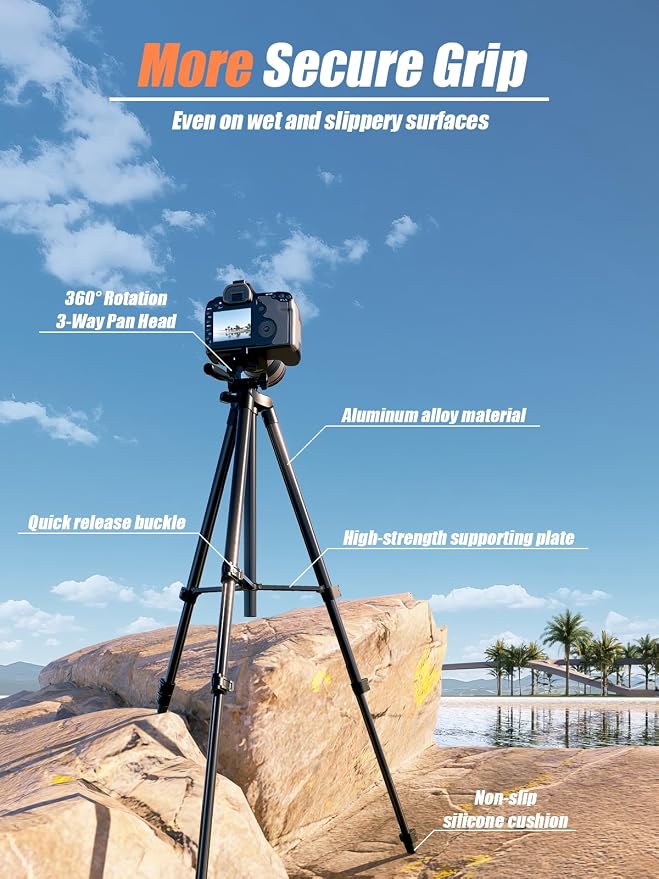 71" Camera Tripod, Versatile Cell Phone Tripod - Image 3