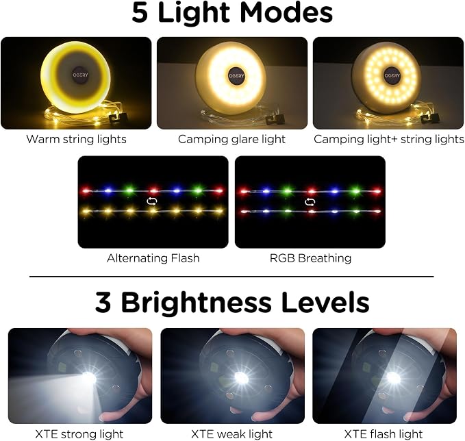 OGERY Camping String Lights, 4 in 1 Quick Storage 32.8FT Rechargeable Tent - Image 3