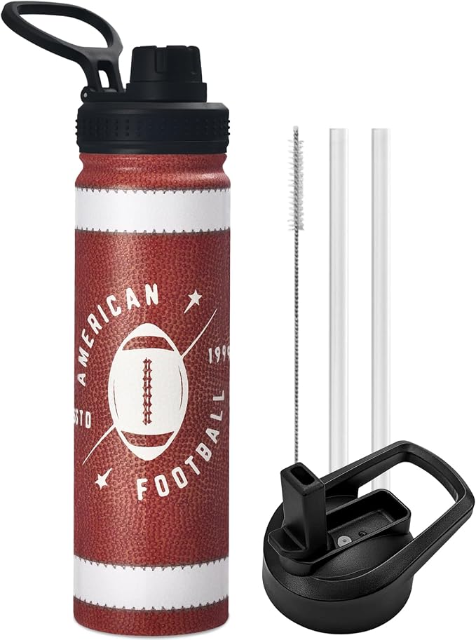Football Water Bottle, 24 oz Insulated Stainless Steel Sports Bottle by mininoo