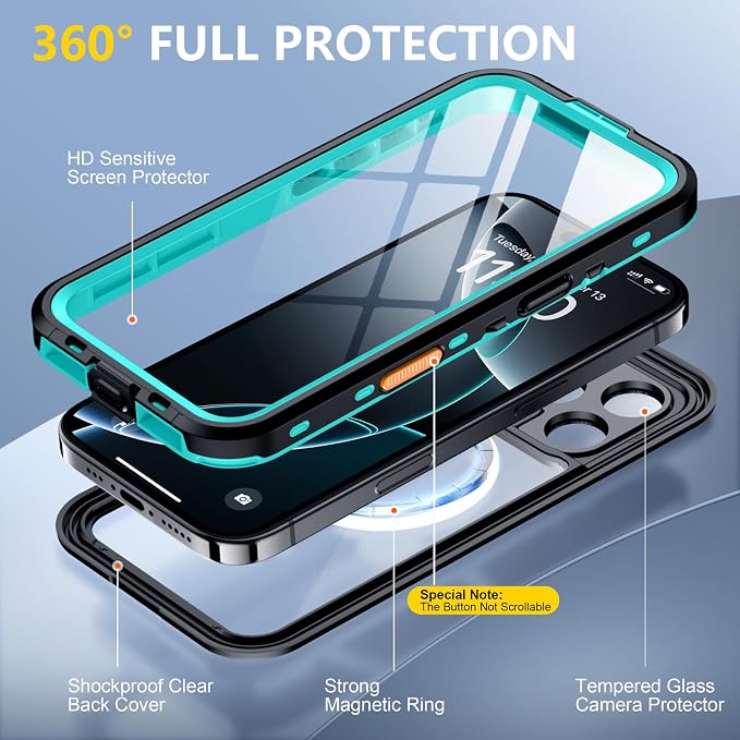 Red2Fire for iPhone 16 Pro Max Case Waterproof, Phone Case 6.9" Blue/Clear - Image 4
