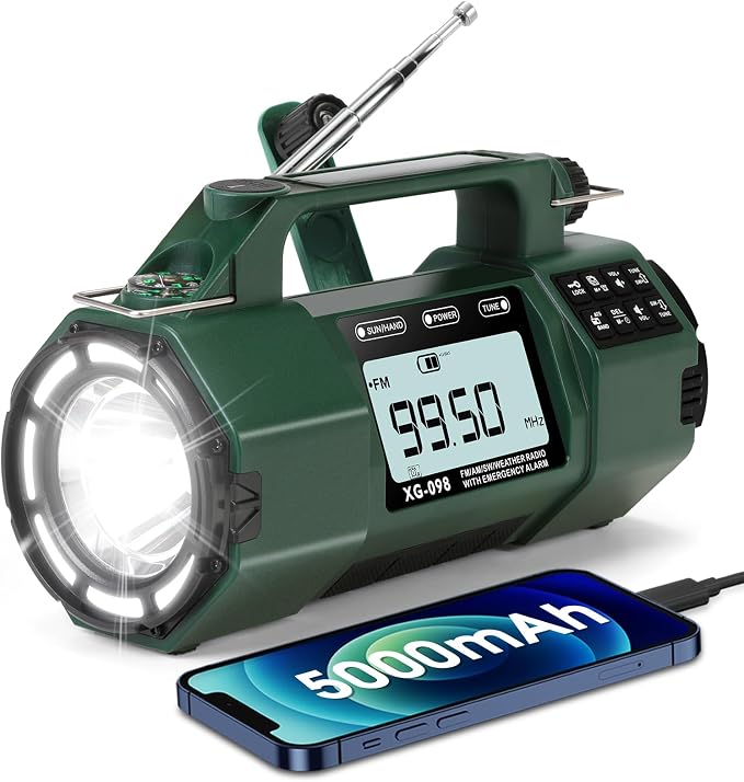 Emergency NOAA Weather Alert Radio FM/AM/SW, Hand Crank Radio Solar Powered by Rckskaya