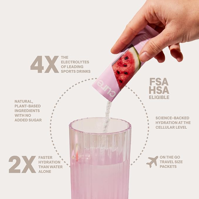 Cure Hydration | Plant-Based Electrolyte Drink Mix | No Added Sugar | FSA-HSA | - Image 3