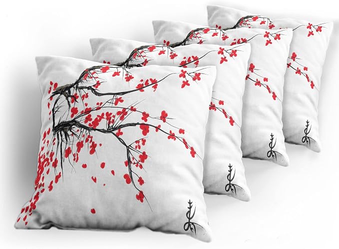Ambesonne Nature Throw Pillow Cushion Case Pack of 4, Sakura Blossom Japanese - Image 5