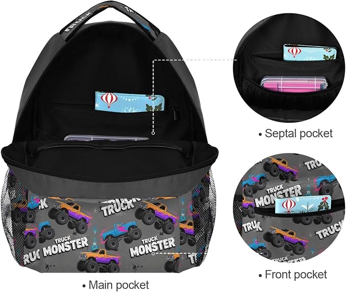 Wamika Monster Truck Boys Backpack Racing Cars School Backpacks Kids Girls - Image 3