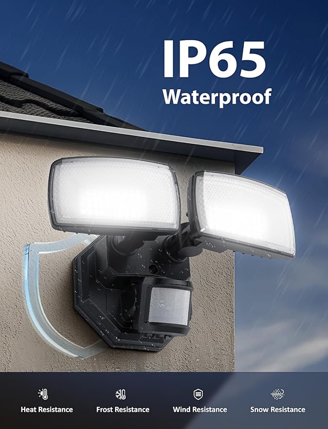 Onforu 32W 2 Head Motion Sensor Outdoor Lights, 3200LM 6500K Hardwired LED - Image 7