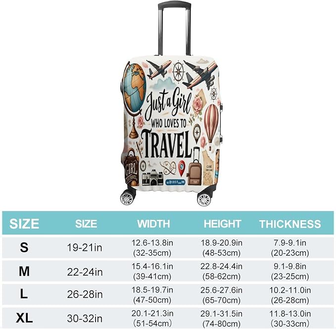 Travel Girl Adventure Globe Airplane Suitcase Camera Map Stretch Luggage Cover - Image 2