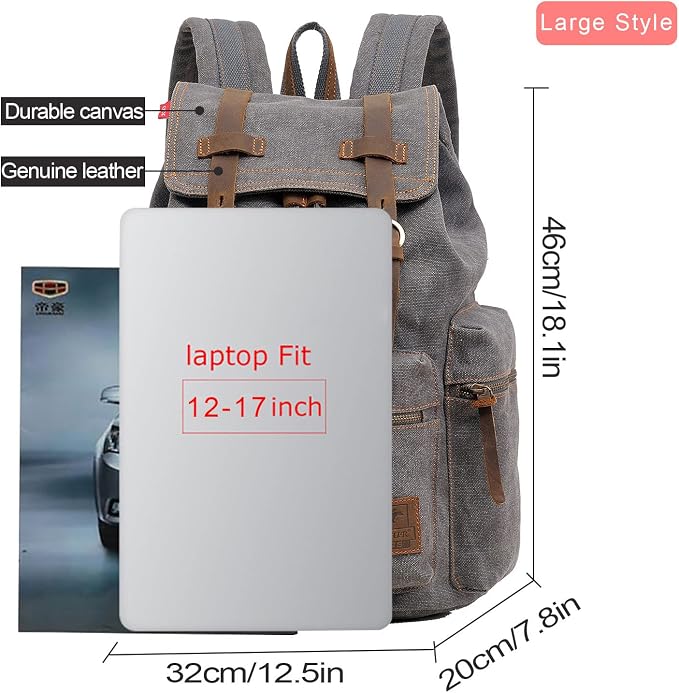 AUGUR High Capacity Canvas Vintage Backpack - Image 3