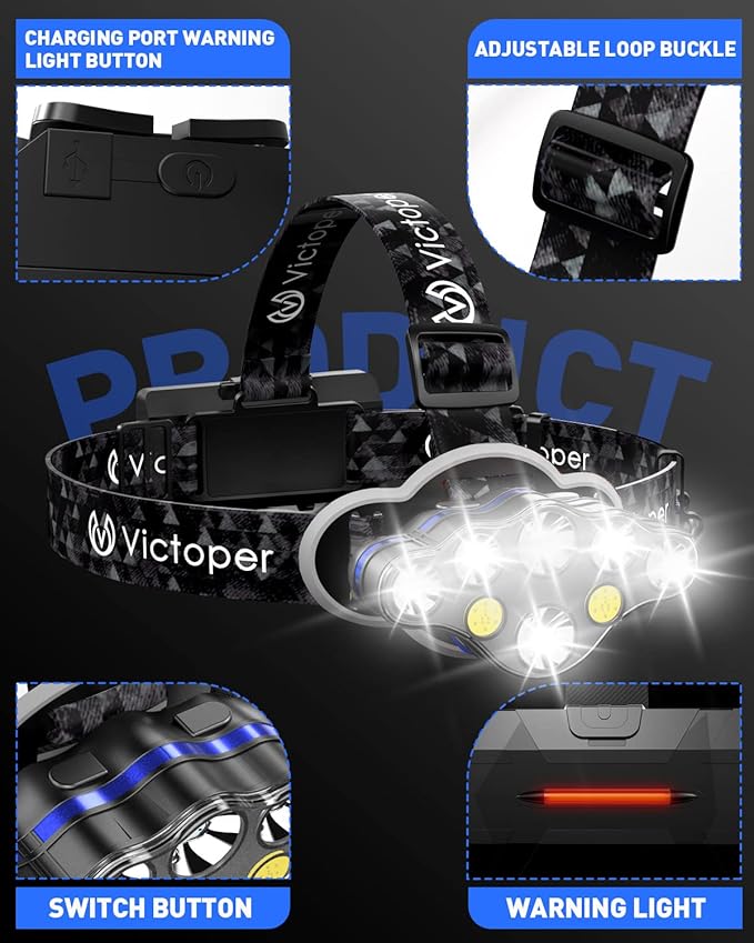 Victoper Rechargeable Headlamp, 8 LED High Lumen Bright Head Lamp - Image 4