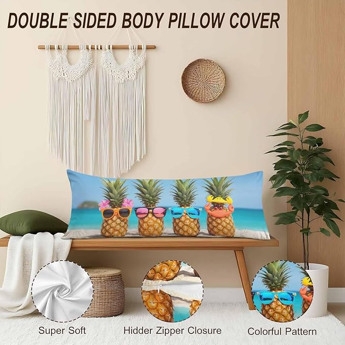 Pineapple Decorative Home Pillow Covers, Beach Pineapples Long Body Pillow - Image 4