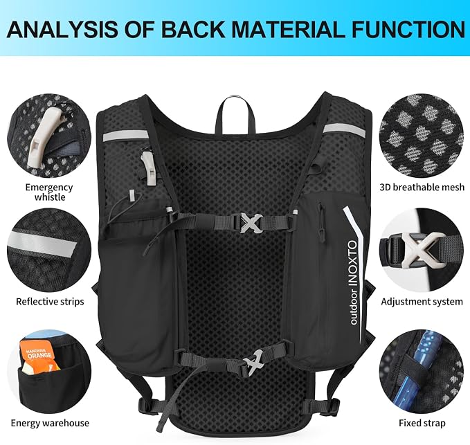 INOXTO Running Hydration Vest Backpack, Lightweight Insulated Pack - Image 4