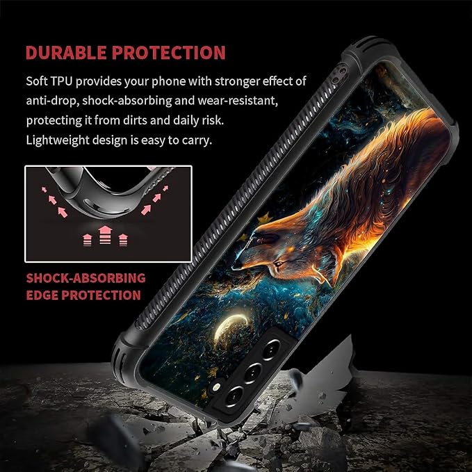 for Samsung Galaxy S21 FE Case, Star Cave Hungry Wolf Pattern Graphic Design - Image 2