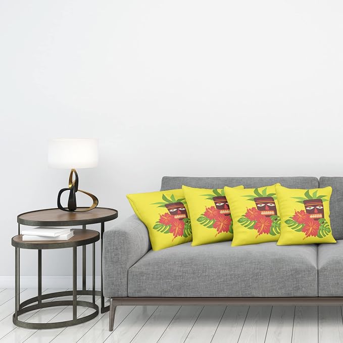 Ambesonne Luau Throw Pillow Cushion Case Pack of 4, Vibrant Composition of a - Image 3