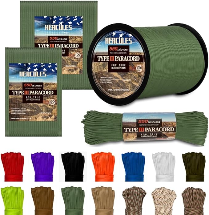 HERCULES Type III Paracord 550 Paracord Rope Parachute Cord, Survival Cord by HERCULES