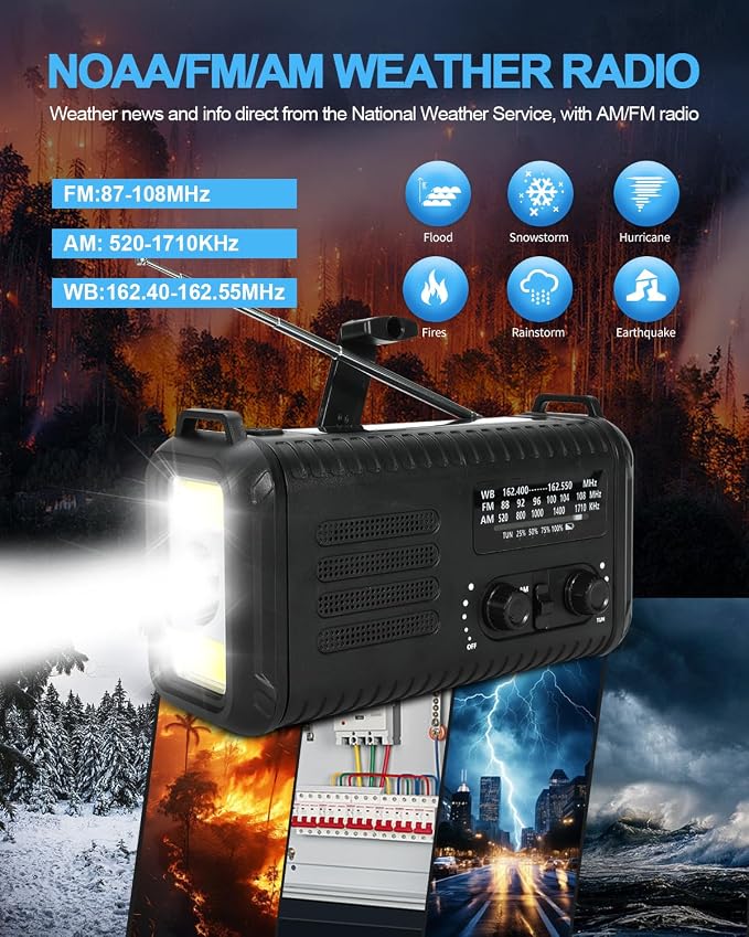 Emergency Crank Radio, 20000mAh / 74000mWh Solar Hand Crank Weather Radio - Image 8