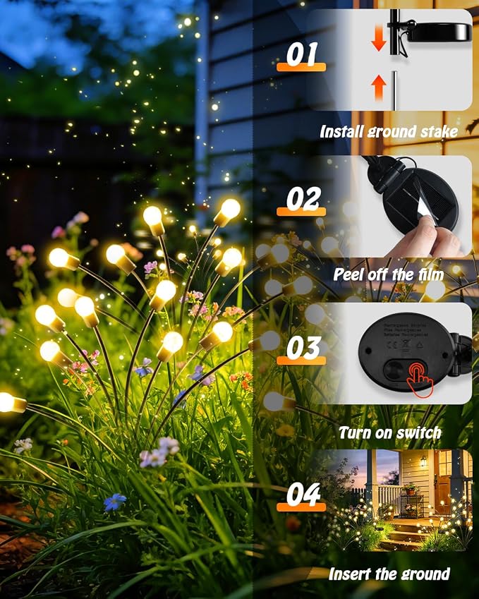OZS 4 Pack Total 32 LED Solar Garden Lights Fairy Outdoor - Image 8