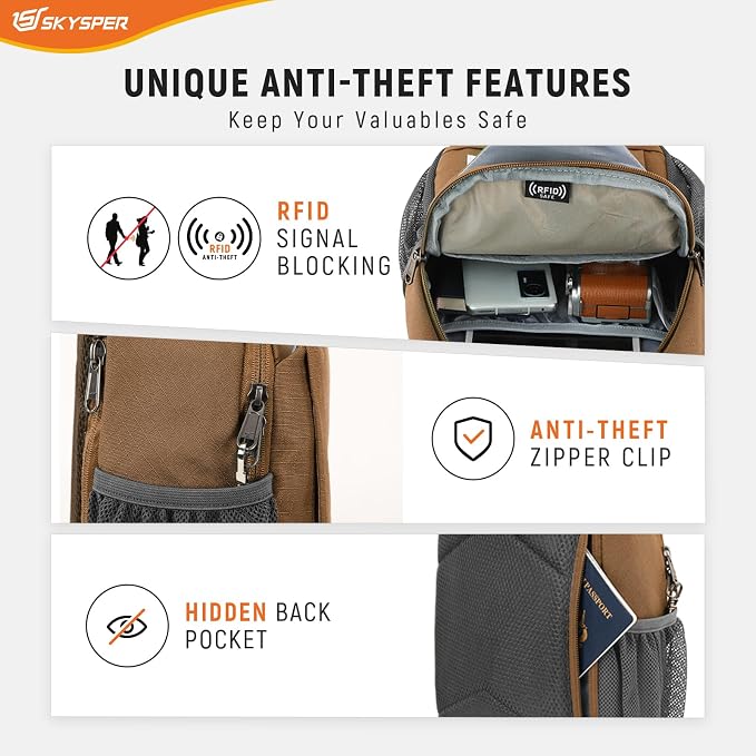 SKYSPER Sling Bag RFID Cross Body Bag Recycled Crossbody Backpack Travel Daypack - Image 3
