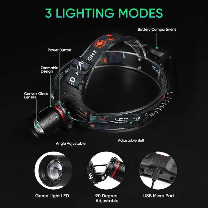 WINDFIRE Green Light Headlamp Rechargeable Green Light Headlight - Image 6