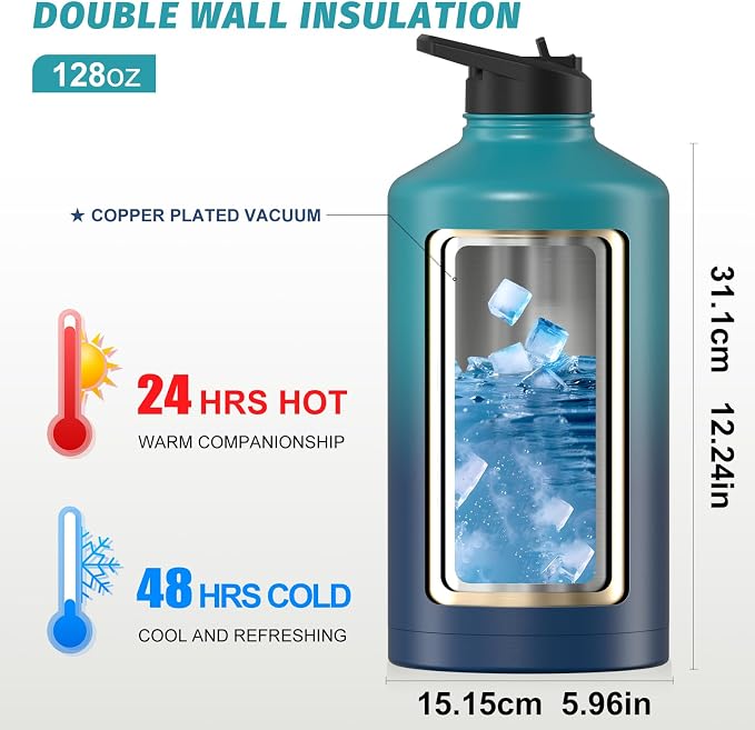 1 Gallon Water Bottle Insulated, BPA Free&Leak Proof, 128oz Stainless Steel - Image 3