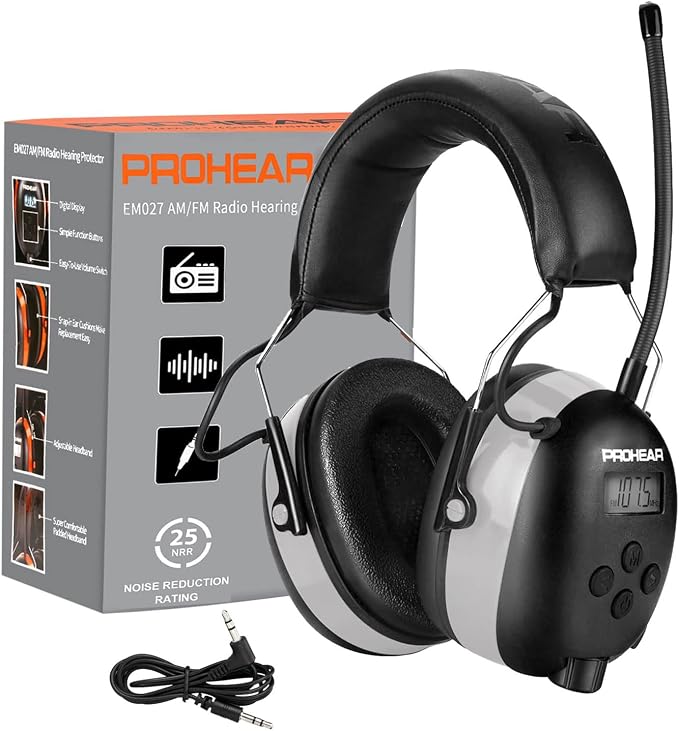 PROHEAR AM FM Digital Ear Protection 25dB NRR Audio Headphones, Noise Reduction by PROHEAR