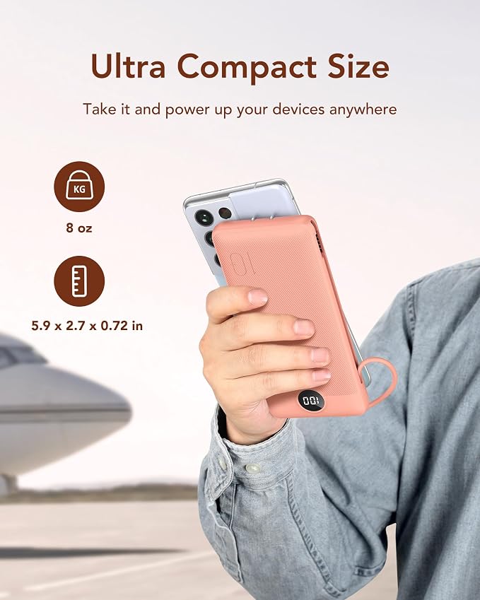 VEGER Portable Charger with Built-in AC Plug and Cables, All in One 10000mAh - Image 11