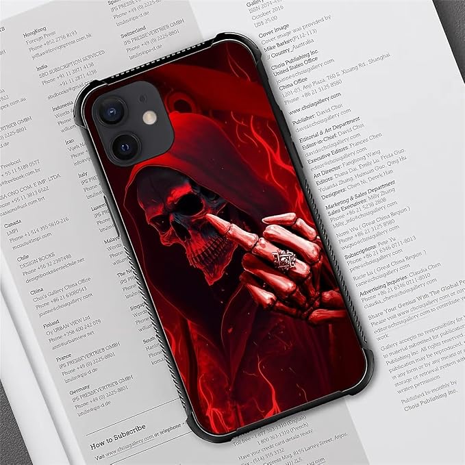 for iPhone 12/12 Pro Case, Gestures Funny Skull Pattern Graphic Design Girl Boy - Image 7