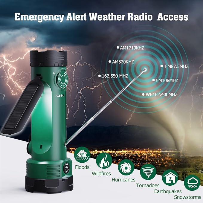 Emergency Radio with 5-Mode LED Flashlight, Solar Hand Crank NOAA Weather Radio - Image 3