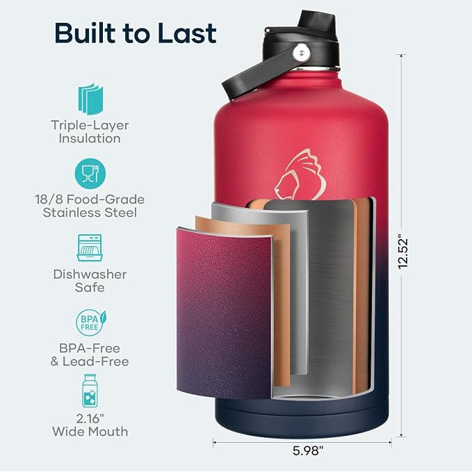 128oz Insulated Water Bottle, BUZIO Gallon Water Jug - Image 4