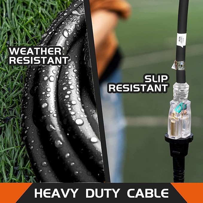 Extension Cord with Lighted End, UL Certified, 12 Gauge 1FT Black 3 Prong Heavy - Image 7