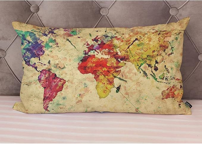 EKOBLA Watercolor World Map Lumbar Pillow Cases Vintage Global Stain Graphic - Image 4