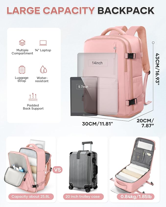 WONHOX Large Travel Backpack Carry on Flight Approved Laptop Work Business - Image 5