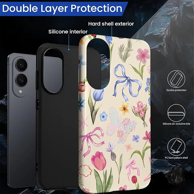 for Samsung Galaxy S25 Edge Case, HL2 Aesthetic Flower Preppy Collage Hybrid 2 - Image 2