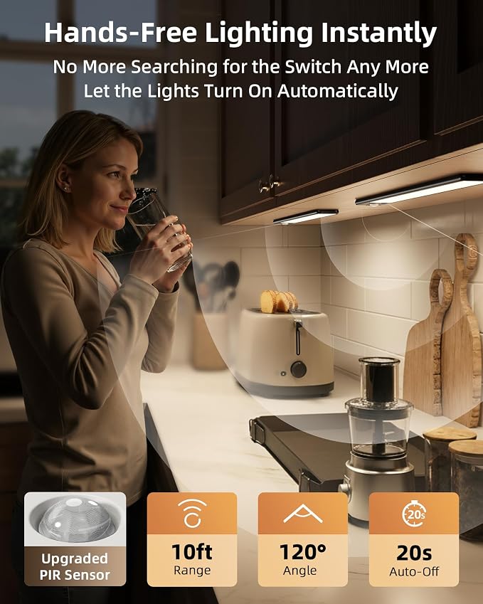 EZVALO Under Cabinet Lighting, 3500mAh Rechargeable Motion Sensor Light Indoor - Image 3