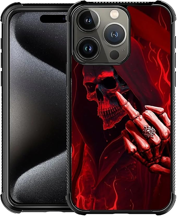 for iPhone 16 Pro Case, Gestures Funny Skull Pattern Graphic Design Girl Boy by FKBRCL4U