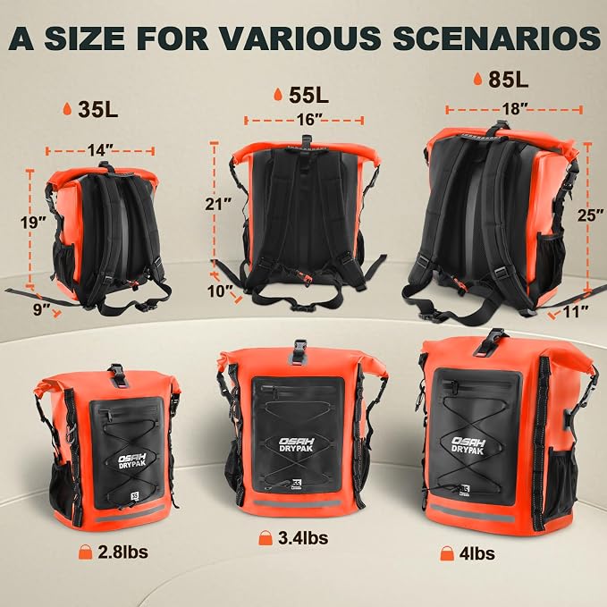 OSAH DRYPAK Waterproof Backpack Dry Bag 35L/55L/85L– Heavy Duty Roll-Top Hiking - Image 2