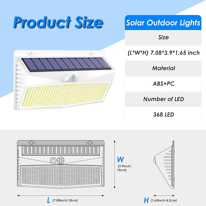 4 Pack 368 LED Solar Lights Outdoor Motion Sensor, Solar Fence Light - Image 7