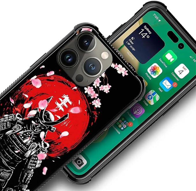 for iPhone 14 Pro Case, Sakura Japanese Samurai Pattern Graphic Design Girl Boy - Image 2