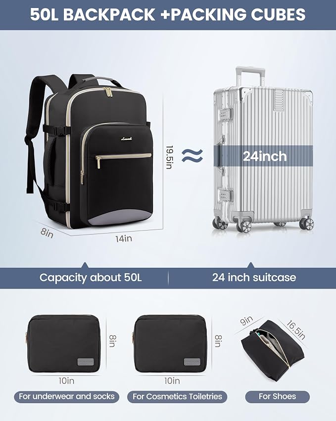 LOVEVOOK Travel Backpack for Women & Men 50L, Airline Approved Carry On - Image 5