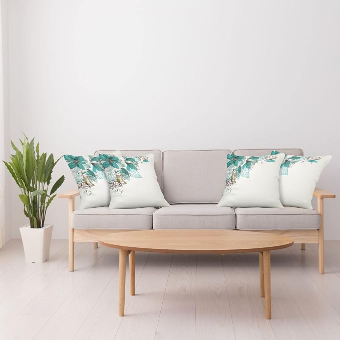 Ambesonne Turquoise Throw Pillow Cushion Case Pack of 4, Flowers Buds Leaf at - Image 4