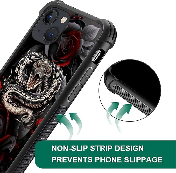 for iPhone 14 Case, Entwined Rose Snake Pattern Graphic Design Girl Boy Soft - Image 6