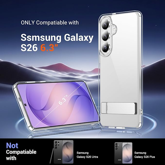 Temdan Designed for Samsung Galaxy S26 Case Clear, Built-in Invisible Kickstand - Image 8
