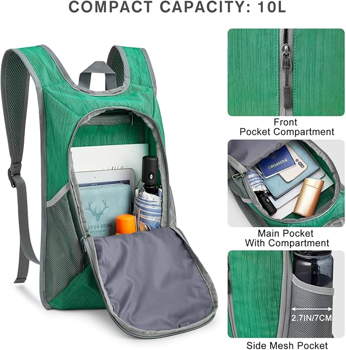 G4Free 10L Hiking Backpack Small Travel Hiking Daypack Lightweight Packable - Image 3