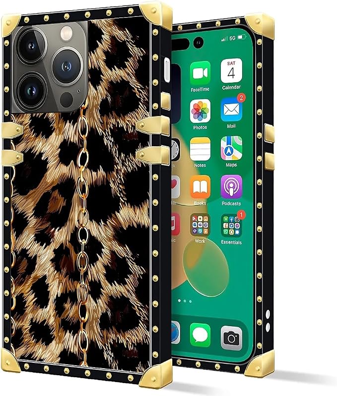 Compatible with iPhone 14 Pro Max Case, Seamless Gold Chain Leopard Luxury - Image 2