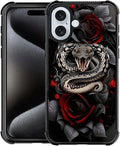 for iPhone 16 Plus Case, Entwined Rose Snake Pattern Graphic Design Girl Boy by FKBRCL4U