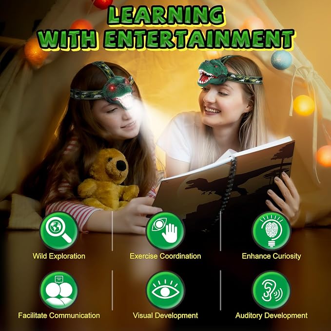 Nitigo Dinosaur Headlamp for Kids Flashlight Rechargeable Led Dino Head Lamp - Image 8
