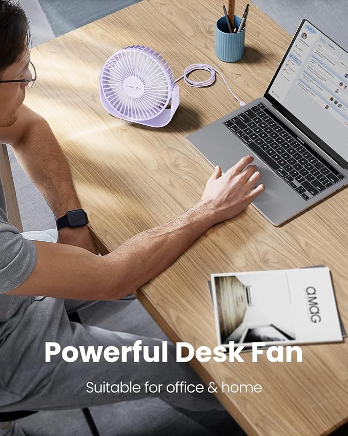 Gaiatop USB Desk Fan, 3 Speeds Strong Airflow, 5.5 Inch Portable 90° Rotate - Image 2
