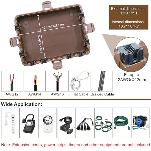 Waterproof Electrical Box, Large Outdoor Extension Cord Covers Waterproof - Image 5
